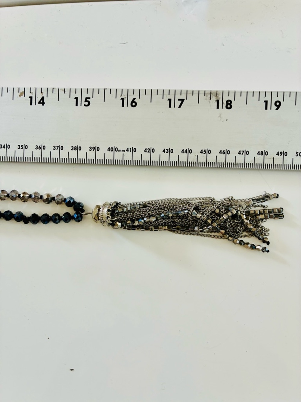 Murano Black and Silver Bead Necklace with Silver Tassel - Picture 10 of 13
